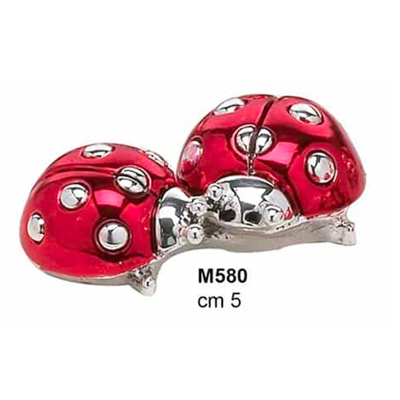COPPIA COCCINELLE PICCOLE FLESCIATE E DECORATE ROSSE CM 5