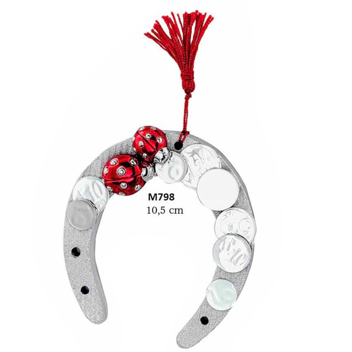 FERRO DI CAVALLO GRANDE C/COCCINELLE E MONETE DECORATO CM 10,5 6