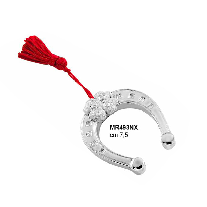 FERRO DI CAVALLO MEDIO C/QUADRIFOGLIO FLESCIATO + NAPPINA ROSSA CM7,5